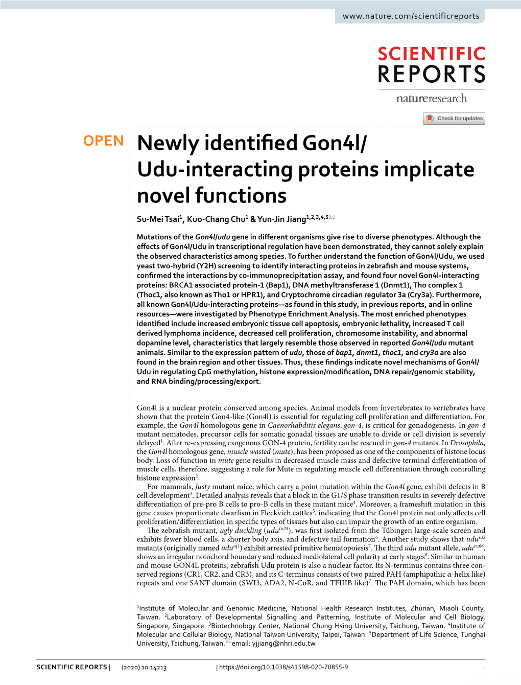 Newly Identified Gon4l/Udu-Interacting Proteins