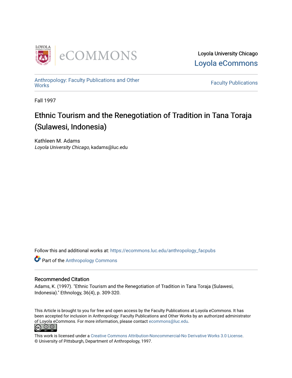 Ethnic Tourism and the Renegotiation of Tradition in Tana Toraja (Sulawesi, Indonesia)