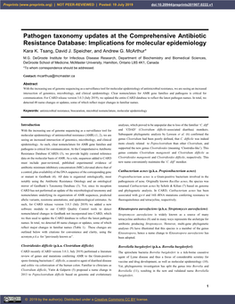 Pathogen Taxonomy Updates at the Comprehensive Antibiotic Resistance Database: Implications for Molecular Epidemiology Kara K