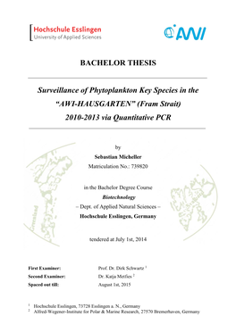 BACHELOR THESIS Surveillance of Phytoplankton Key Species