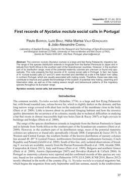 First Records of Nyctalus Noctula Social Calls in Portugal