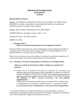 PPROJETS DE DELIBERATIONS Du 22 Mai 2017 a 18 H 30 Quorum