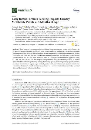 Early Infant Formula Feeding Impacts Urinary Metabolite Profile at 3