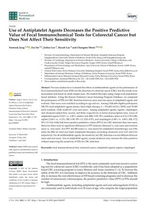 Use of Antiplatelet Agents Decreases the Positive Predictive Value of Fecal Immunochemical Tests for Colorectal Cancer but Does Not Affect Their Sensitivity