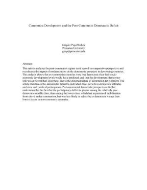 Communist Development and the Post-Communist Democratic Deficit
