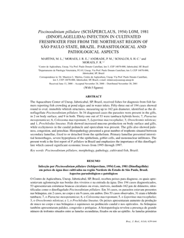 Infection in Cultivated Freshwater Fish from the Northeast Region of São Paulo State, Brazil