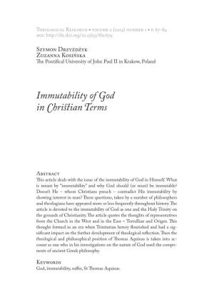 Immutability of God in Christian Terms