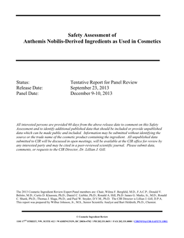 Safety Assessment of Anthemis Nobilis-Derived Ingredients As Used in Cosmetics