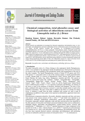 Chemical Composition, Total Phenolics Assay and Biological Activities Of