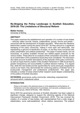 Re-Shaping the Policy Landscape in Scottish Education, 2016-20: the Limitations of Structural Reform