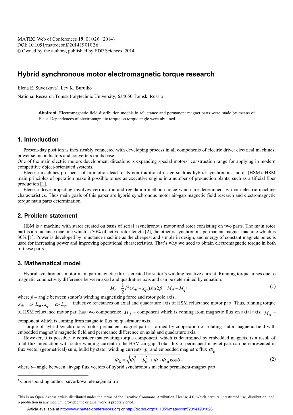 Hybrid Synchronous Motor Electromagnetic Torque Research