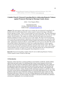 Catholic Church's Pastoral Counseling Role in Addressing