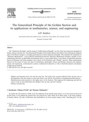 The Generalized Principle of the Golden Section and Its Applications in Mathematics, Science, and Engineering