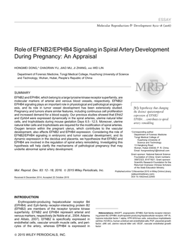 Role of EFNB2/EPHB4 Signaling in Spiral Artery Development During Pregnancy: an Appraisal
