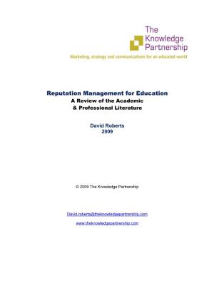 Reputation and Its Management in Education