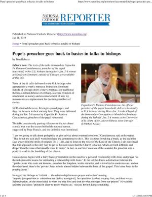 Pope's Preacher Goes Back to Basics in Talks to Bishops