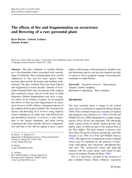 The Effects of Fire and Fragmentation on Occurrence and Flowering of A