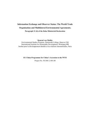 Information Exchange and Observer Status: the World Trade Organisation and Multilateral Environmental Agreements