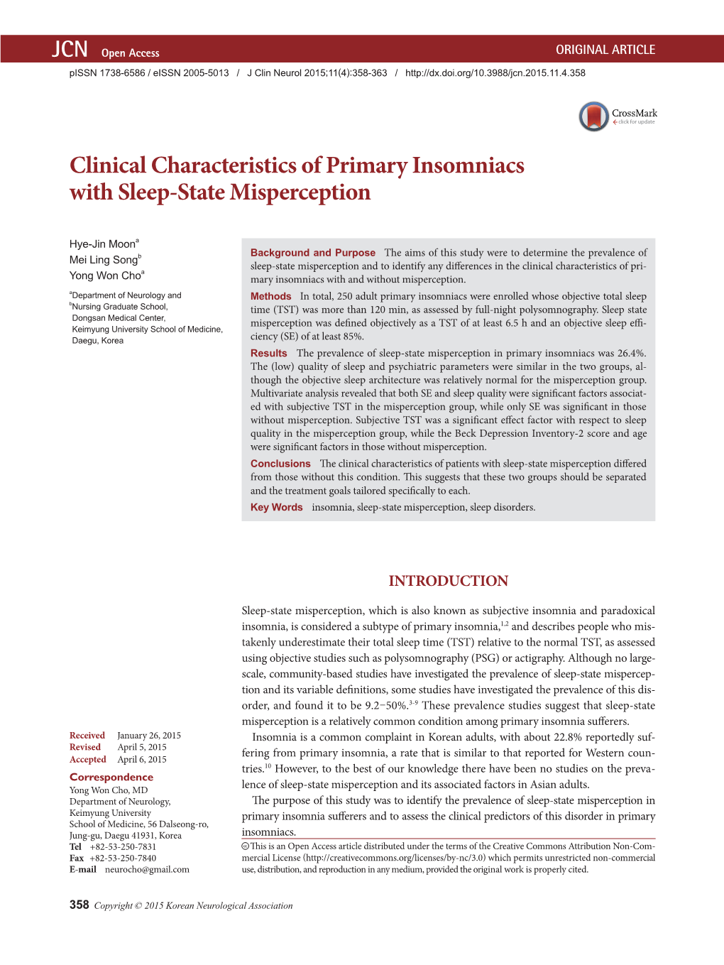 Clinical Characteristics of Primary Insomniacs with Sleep-State Misperception