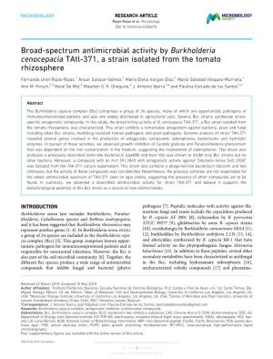 Broad-Spectrum Antimicrobial Activity by Burkholderia Cenocepacia Tatl-371, a Strain Isolated from the Tomato Rhizosphere