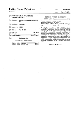 United States Patent (19) 11 4,301,046 Schlossman 45} Nov