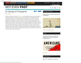 An Apology for Propaganda - Not Even Past