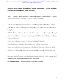 Projecting Ancient Ancestry in Modern-Day Arabians and Iranians: a Key Role of the Past Exposed Arabo-Persian Gulf on Human Migrations