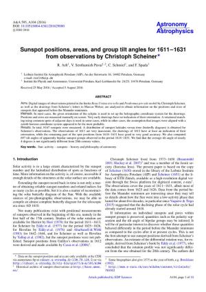 Sunspot Positions, Areas, and Group Tilt Angles for 1611−1631 from Observations by Christoph Scheiner? R