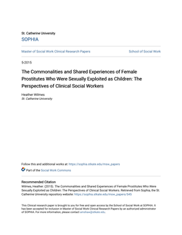 The Commonalities and Shared Experiences of Female Prostitutes Who Were Sexually Exploited As Children: the Perspectives of Clinical Social Workers
