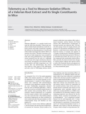 Telemetry As a Tool to Measure Sedative Effects of a Valerian Root Extract and Its Single Constituents in Mice
