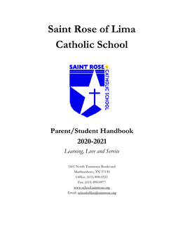 Parent/Student Handbook 2020-2021 Learning, Love and Service
