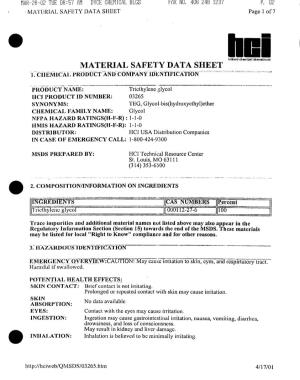 Triethylene Glycol Material Safety Data Sheet (MSDS)