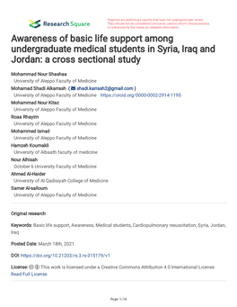Awareness of Basic Life Support Among Undergraduate Medical Students in Syria, Iraq and Jordan: a Cross Sectional Study