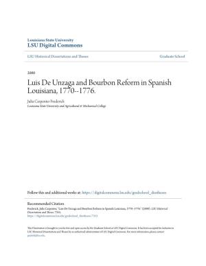 Luis De Unzaga and Bourbon Reform in Spanish Louisiana, 1770--1776