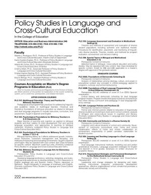 Policy Studies in Language and Cross-Cultural Education in the College of Education