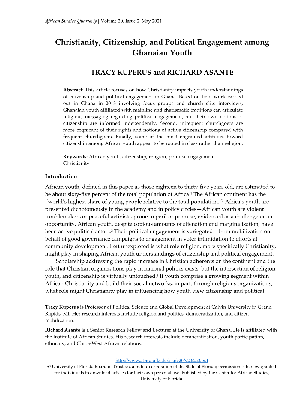 Christianity, Citizenship, and Political Engagement Among Ghanaian Youth