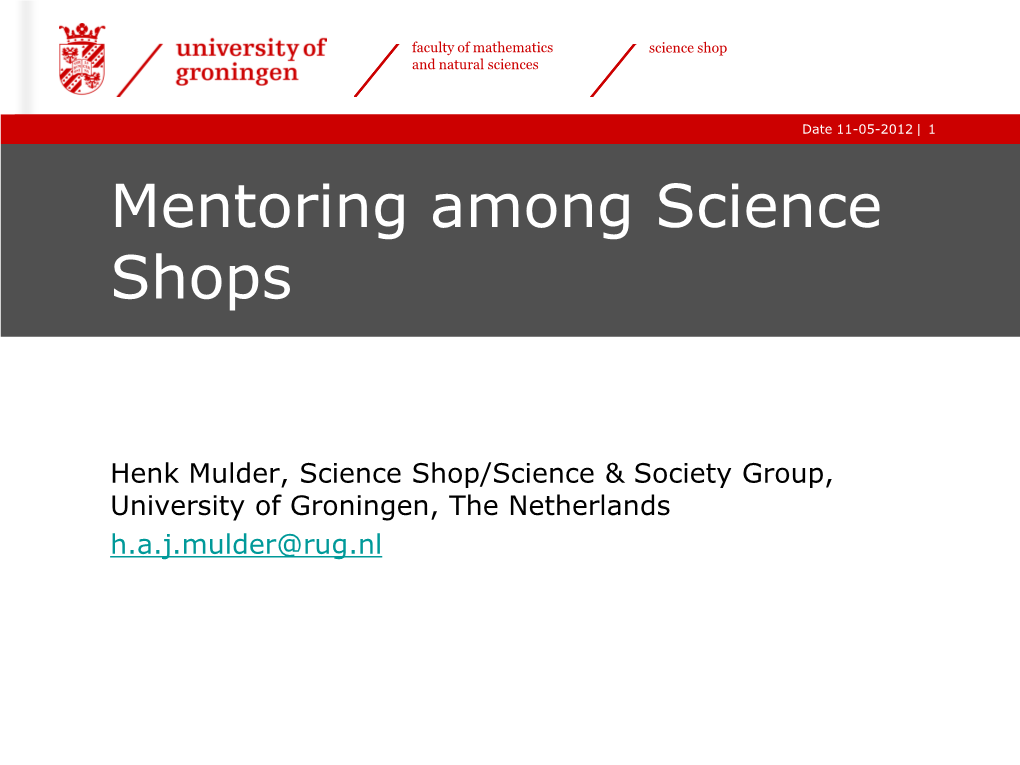 Henk Mulder – Mentoring Among Science Shops