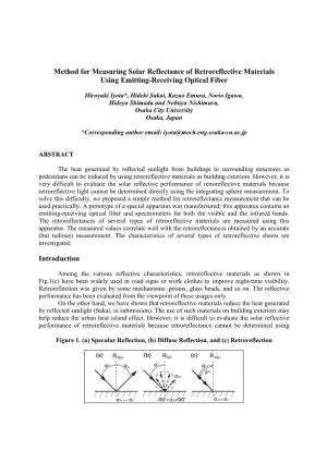 Method for Measuring Solar Reflectance of Retroreflective Materials Using Emitting-Receiving Optical Fiber