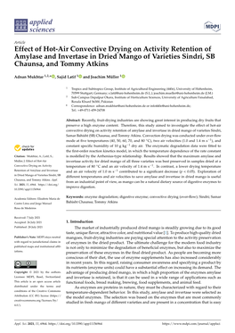 Effect of Hot-Air Convective Drying on Activity Retention of Amylase and Invertase in Dried Mango of Varieties Sindri, SB Chaunsa, and Tommy Atkins