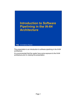 Introduction to Software Pipelining in the IA-64 Architecture