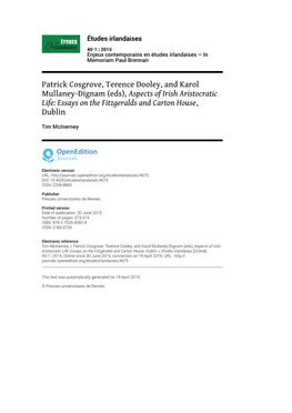 Études Irlandaises, 40-1 | 2015 Patrick Cosgrove, Terence Dooley, and Karol Mullaney-Dignam (Eds), Asp