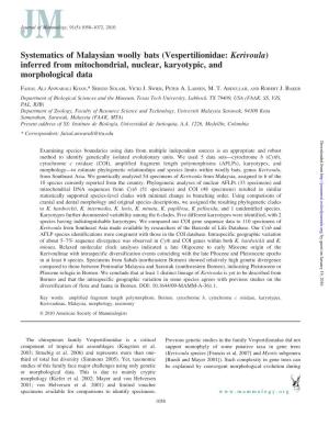 Systematics of Malaysian Woolly Bats (Vespertilionidae: Kerivoula) Inferred from Mitochondrial, Nuclear, Karyotypic, and Morphological Data