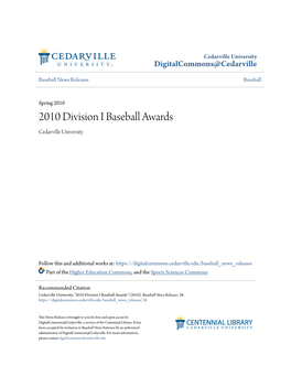 2010 Division I Baseball Awards Cedarville University