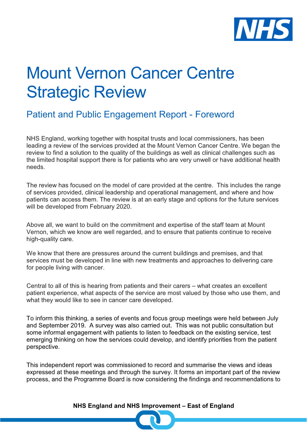 Mount Vernon Cancer Centre Strategic Review Patient and Public Engagement Report - Foreword