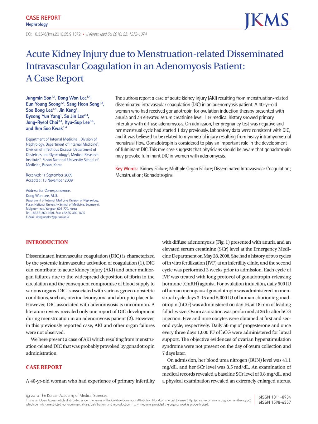 Acute Kidney Injury Due to Menstruation-Related Disseminated Intravascular Coagulation in an Adenomyosis Patient: a Case Report