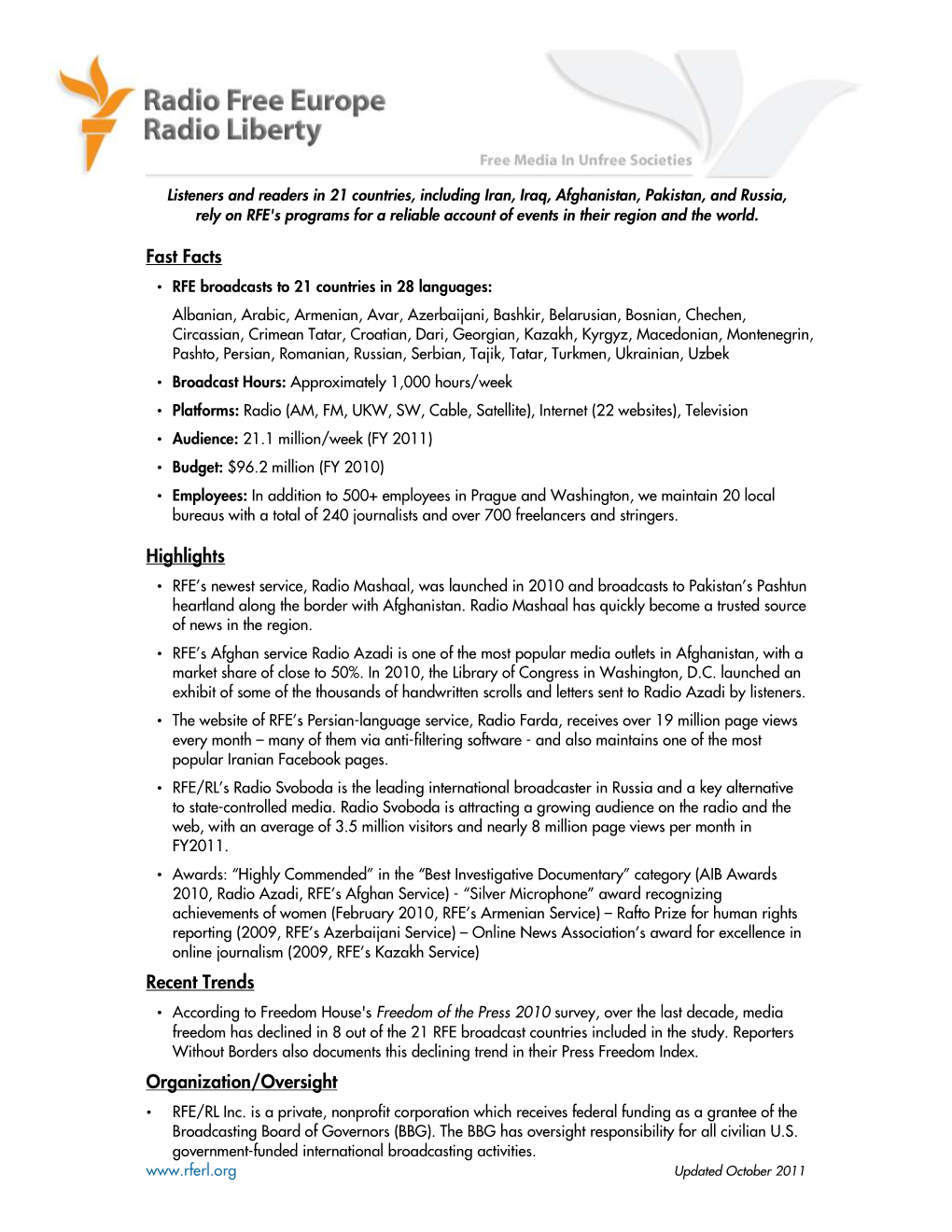 RFERL Corporate Factsheet 2011.10.04