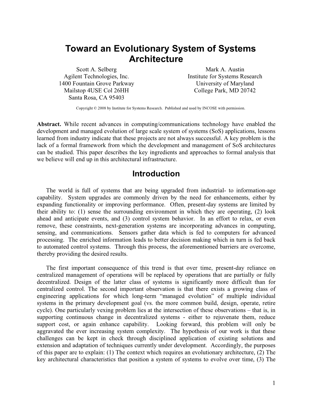 Toward an Evolutionary System of Systems Architecture Scott A