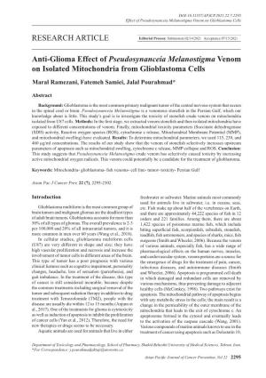 RESEARCH ARTICLE Anti-Glioma Effect of Pseudosynanceia