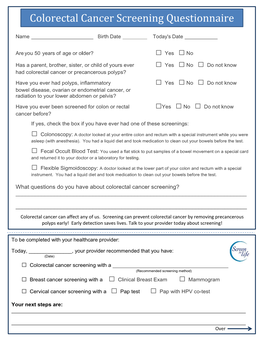 Colorectal Cancer Screening Questionnaire