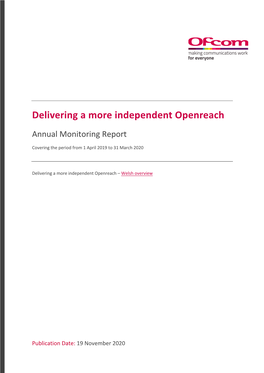 Delivering a More Independent Openreach Annual Monitoring Report